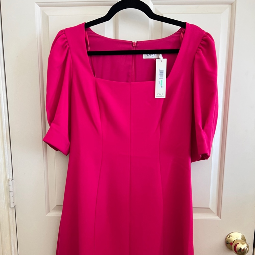 NWOT Eliza J Hot Pink Square Neck Fit & Flare Mini Dress
